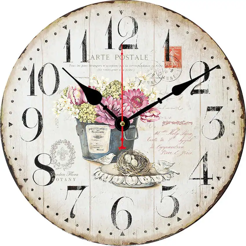 Flower Clock L Цветочные антикварные настенные часы, настенные часы в винтажном стиле, большие часы настенные, круглые Horloge, ретро деревенские декоративные - Цвет: Flower Clock L