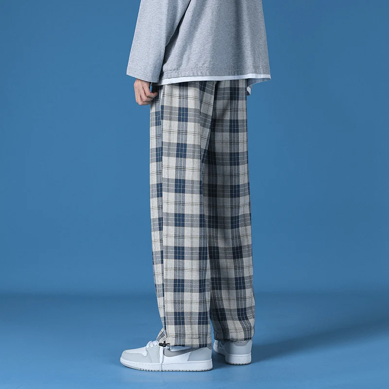 

SingleRoad Mens Sweatpants Men 2021 Spring Plaid Baggy Joggers Japanese Streetwear Trousers Casual Blue Harem Pants For Men