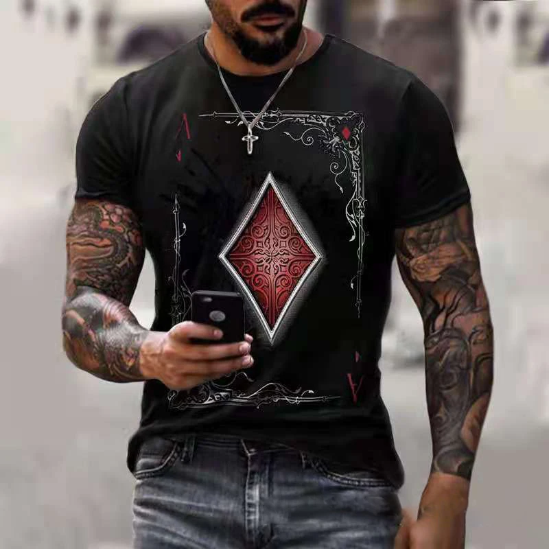 

2021 Summer 3D Printing Cool Playing Cards Men's Fun Top Casual Short Sleeve Color Neutral Round Neck Hip Hop T-Shirt 130-6XL