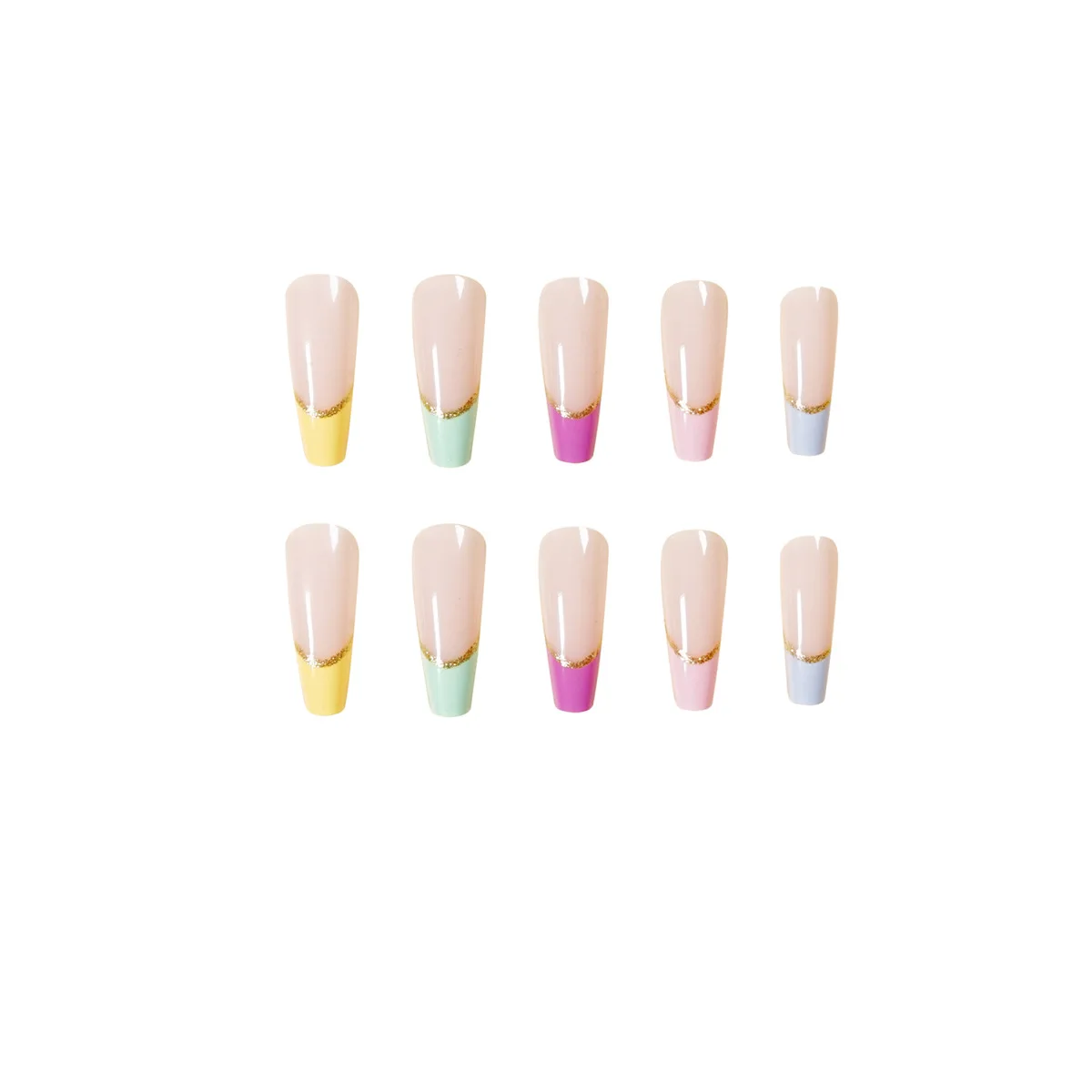 

24pcs Rainbow Colors Nails Patch Glue Type Removable Long Paragraph Fashion Manicure Patch False Nails Patch FA
