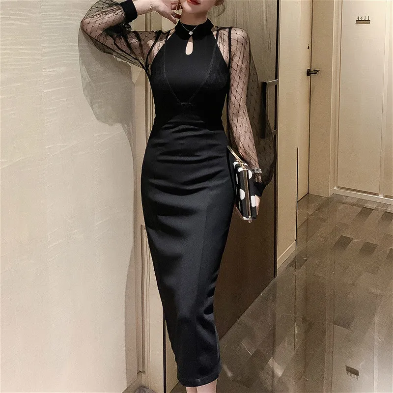 2020 для женщин в винтажном стиле Сезон осень платье до середины икры с длинным