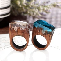 1819mm 4colors clear stone shape wooden finger ring retro unisex anniversary engagement party wedding hand decorating gift
