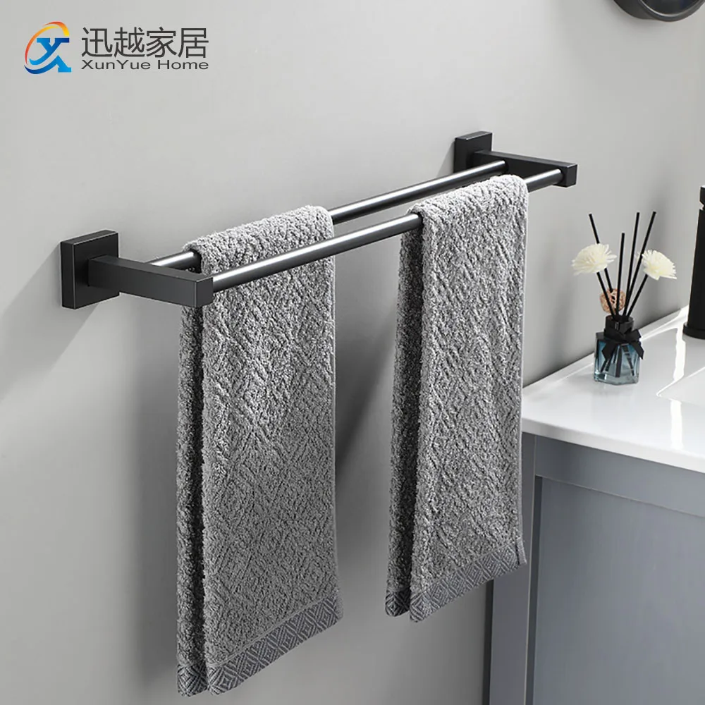 

Towel Bars Hanger Black Aluminum Bath Rod Wall Hanging 40-60cm 1-2 Poles Rack Shower Clothes Holder Storage Bathroom Accessories