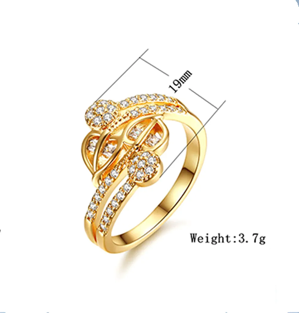 Роскошные циркониевые кольца с бриллиантами для женщин золотого цвета