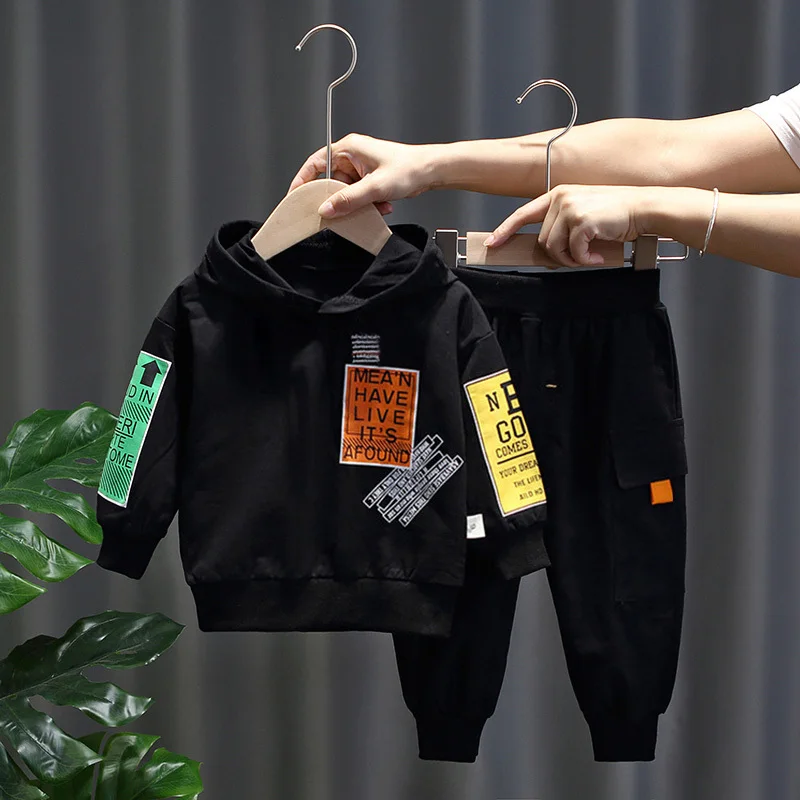 Осенние детские костюмы для маленьких мальчиков и девочек толстовки с капюшоном