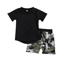 2pcs baby boys clothes outfit toddlers round collar short sleeve pocket t shirt camouflage printingsolid color shorts set