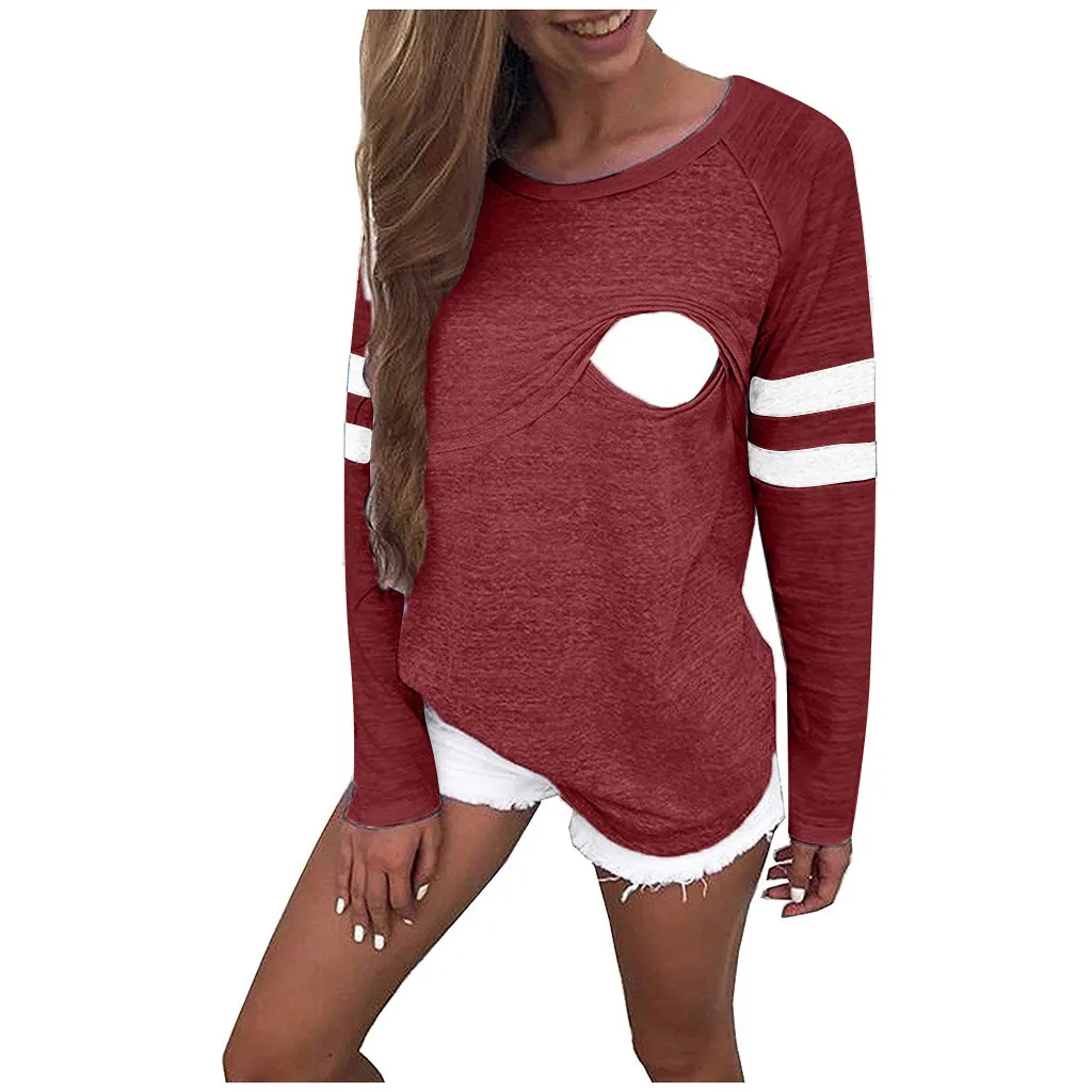 

Women Blouse Maternity Long Sleeve Striped Nursing Tops T-shirt For Breastfeeding Mom Ladies Casual Spring Autumn Blouse Shirt