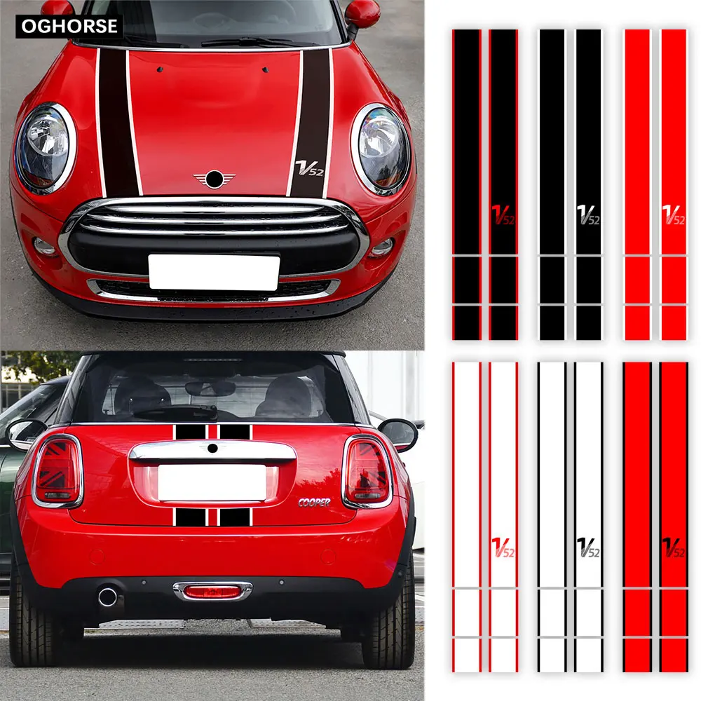 

Car Engine Hood Bonnet Rear Sticker Stripes V52 Decals Decor For Mini Cooper Clubman F54 F55 F56 F60 F57 Countryman Accessories