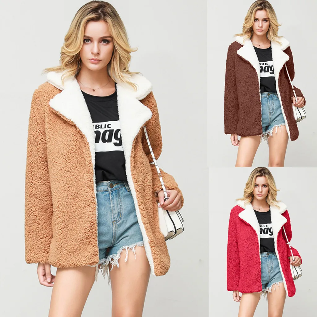 

Women Thicken Winter Jacket Plus Size teddy coat Cardigan Fluffy Faux Fur Coat European Style outerwear abrigo A50