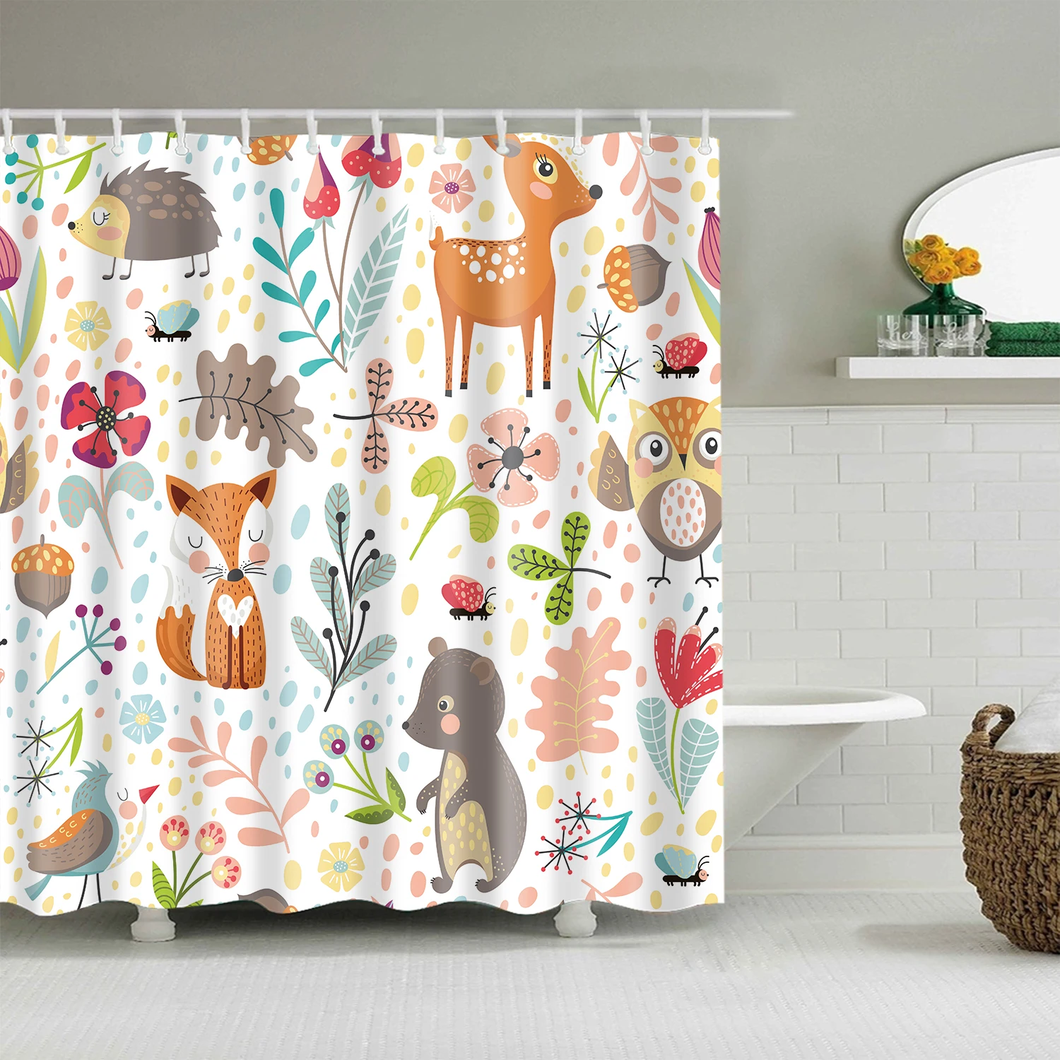 

Cute Cartoon Shower Curtain Animal Plant Art Polyester Shower Curtain Aesthetic Tropical Rideau Douche Bathroom Decor DE50YL