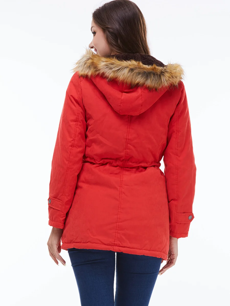 

Women Coat Warm Winter Coat Black OL Ladies Pus Size Slim Hooded Zipper Solid Pocket Green Female High Street Overcoat