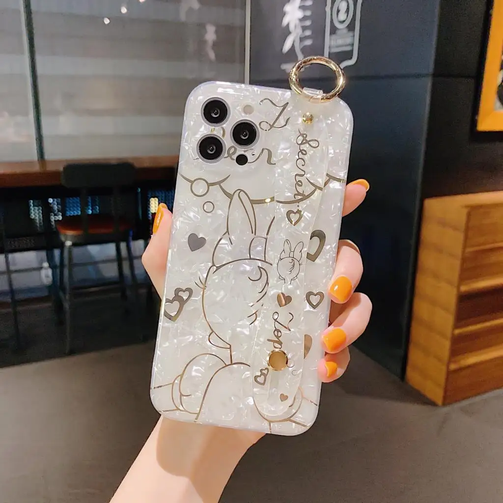 

Cartoon Phone Case For iPhone 12 ProMax 11 Xr XsMax 7 8 Plus 13 Pro Cute Mouse Duck Anime Protection Silicone Cover Wristband