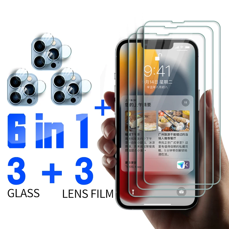 6 в 1 закаленное стекло для iPhone 13 Pro Max mini ihone защита экрана iphone13 Защитная пленка