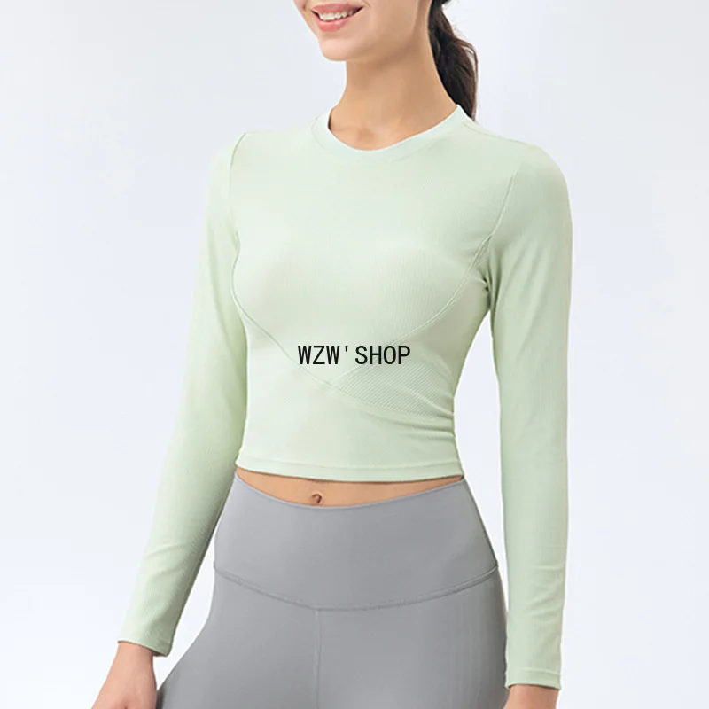 

Yoga Sports Top Women Long Sleeve Gym Elastic Fitness T-shirt Large Size Elastic Workout Crop Top Active Running Free Shipping