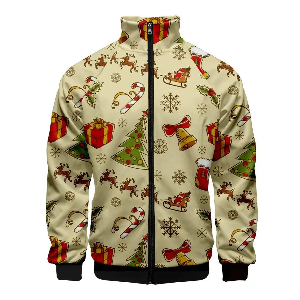 

2020 New 3D Stand Collar Hoodie Christmas Print Men Women Fashion Zipper Hoodies Jackets Sweatshirt tops