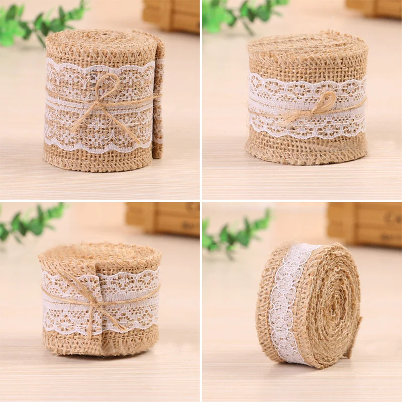 2 м джутовая Мешковина натуральная гессианская лента с кружевом край обрезки