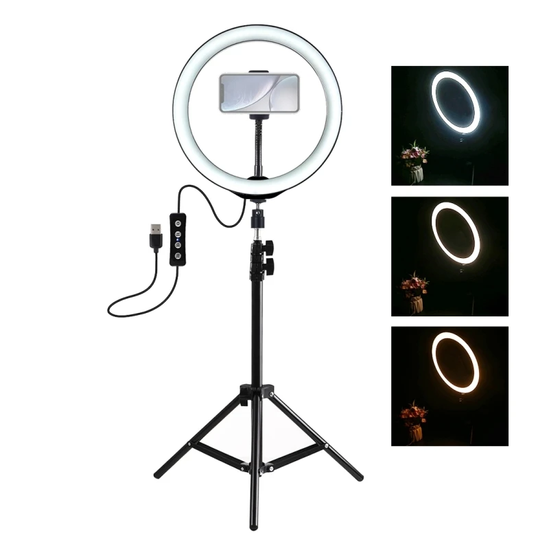 PKT3035 10 2 дюймов 26 см USB 3 режима затемнения светодиодный кольцо Vlogging для фотостудии