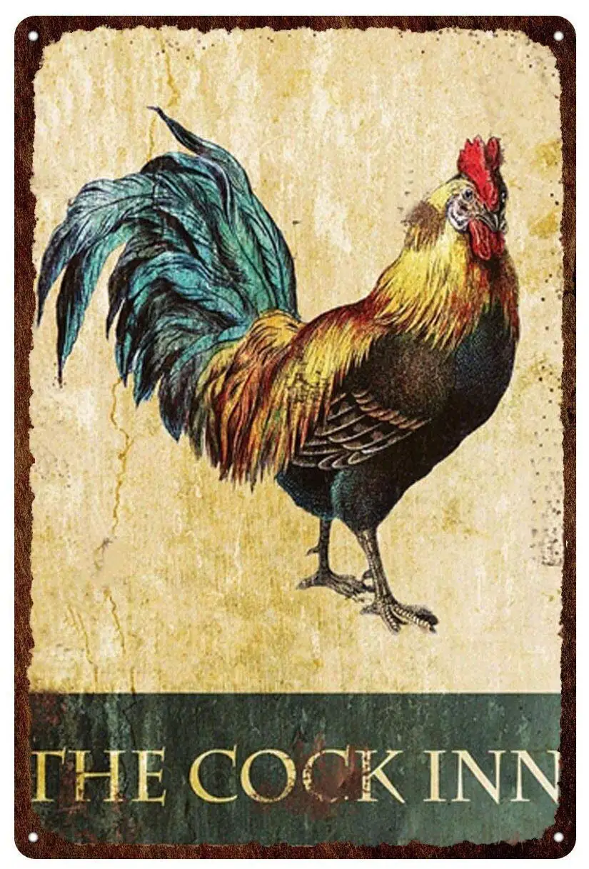 

Metal Signs Art The Cock Inn Farm Metal Plate Chicken Coop Shabby Plaque Vintage Metal Pub Club Cafe Bar Home Wall Art 12 X 8
