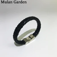 mg black handmade weave genuine leather bracelet women link chain wristband punk bracelet bangle fashion jewelry accessories