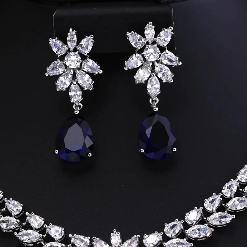 Цветные серьги и ожерелье с кристаллами циркония лучшего качества ювелирные