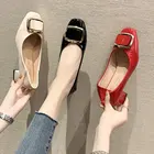 Офисная Женская обувь женские туфли-лодочки из лакированной кожи на среднем каблуке Тонкие Туфли модельные туфли на массивном каблуке Большие размеры 8355C