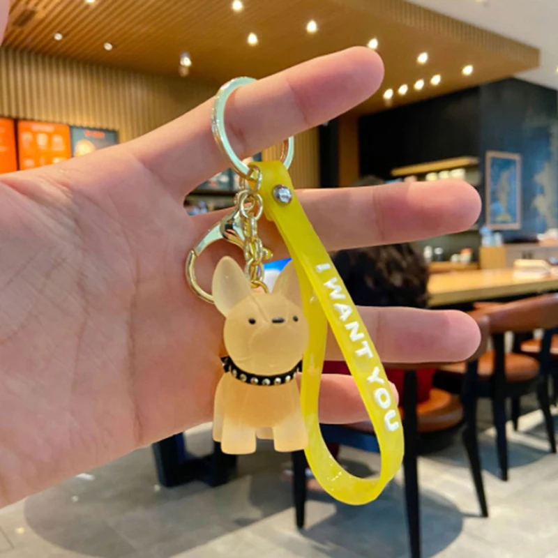 

French Bulldog Keychain PU Leather Dog Keychains Women Bag Pendant Jewelry Trinket Men's Car Key Ring Key Chain Fashion Punk