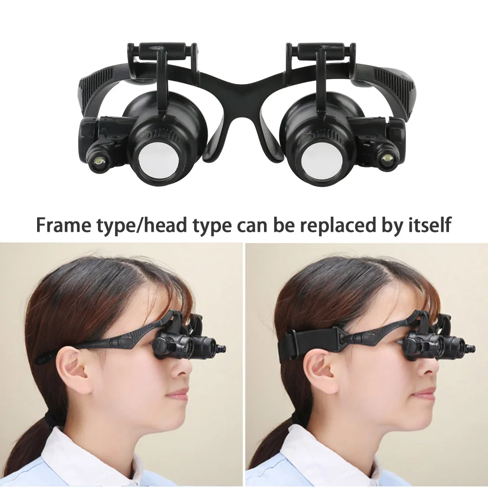 

2 LED 2.5X 4X 6X 8X 10X 15X 20X 25X Headband magnifier Glasses 2 LED Watch Repair Loupe Jeweler Magnifying Glass