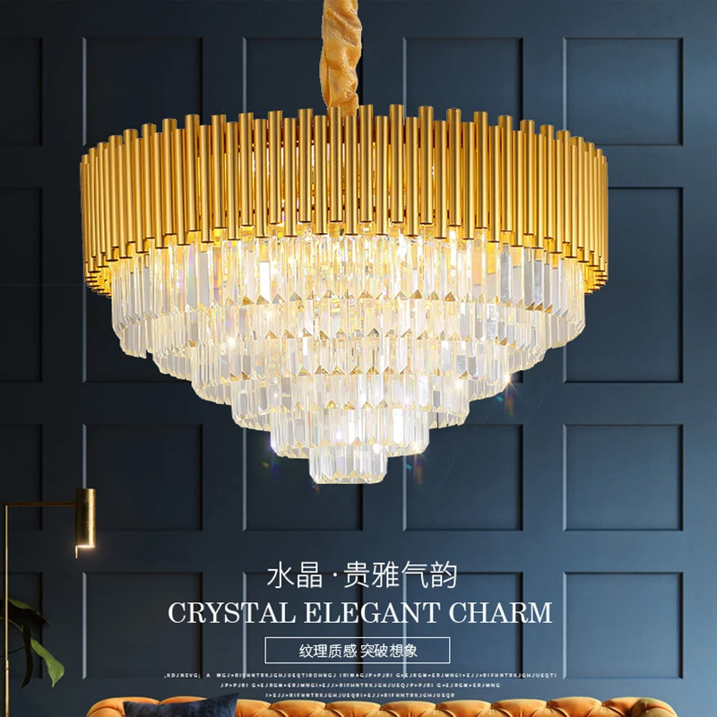 

Итальянская роскошная круглая Европейская современная лампа для вестибюля в гостинице, столовой, светодиодная Хрустальная люстра