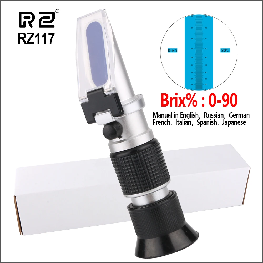 RZ рефрактометр, с функцией определения содержания сахара метр 0-90% Brix RHB-90ATC ручной пивоваренный автоматический рефрактометр фруктовый соус метр сахар рефрактомер - Цвет: RZ117-whitebox