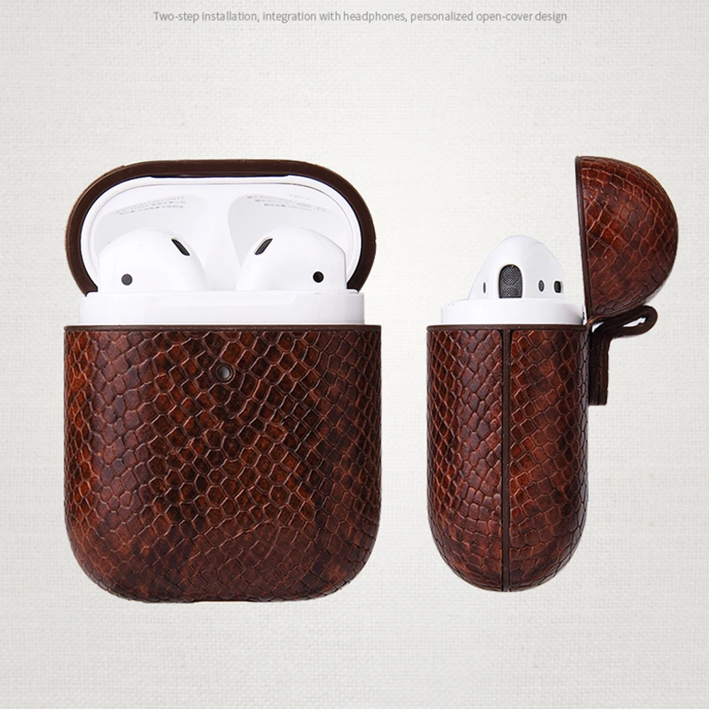 Сумка из змеиной кожи чехол для Apple AirPods 1/2 Bluetooth беспроводные наушники кожаный Air