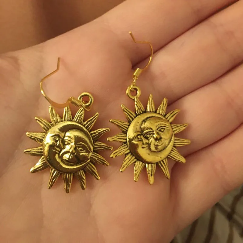 

Hip Hop Rock Earrings, Asymmetry Of The Sun And The Moon Earrings Celestial Hoop Earrings Women Jewelry Gifts
