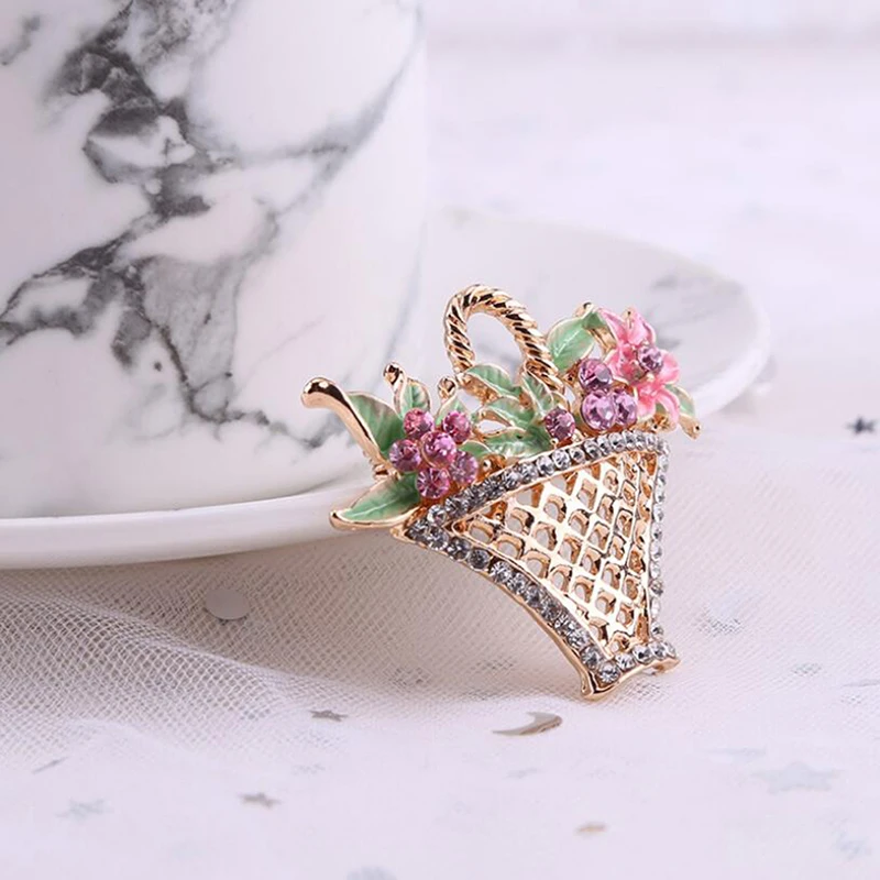 Цветочная корзина полый бриллиант брошь женская Цветная из сплава цветное