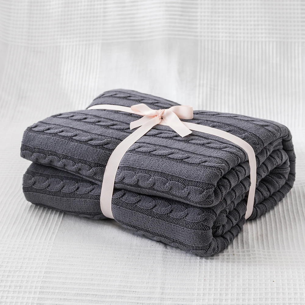 Manta tejida de algod&oacute;n de Color s&oacute;lido, manta de hilo para aire acondicionado, cama, sof&aacute;, manta de viaje, textil para el hogar, 110x180cm/180x200cm-0