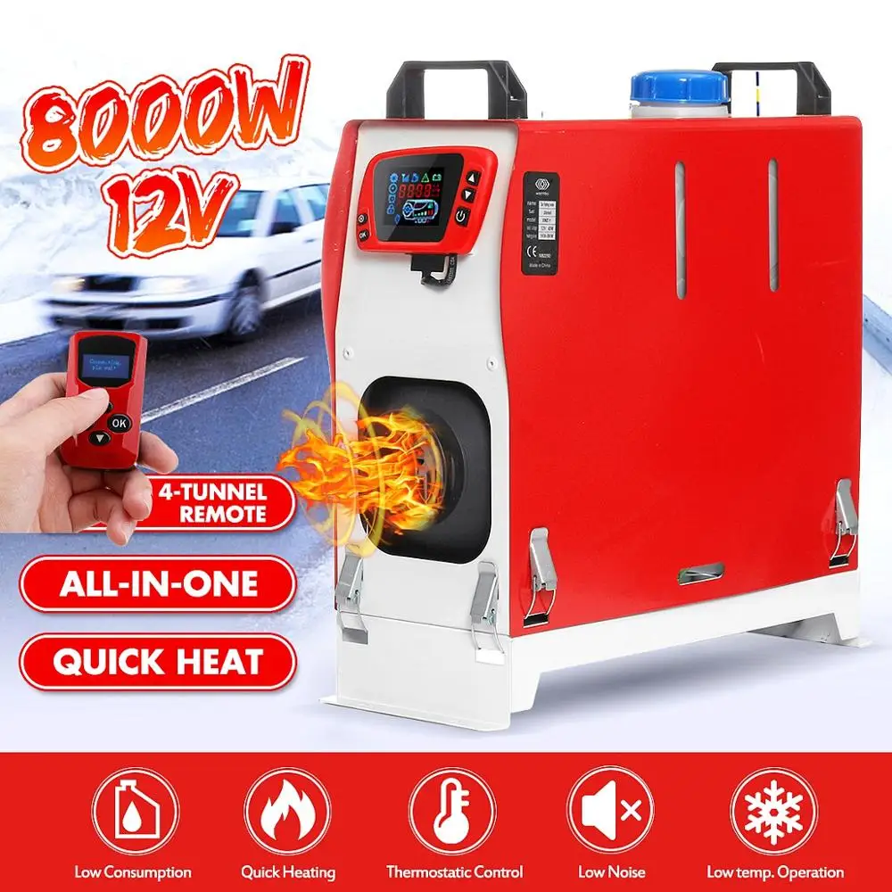 All in one Red 8000 Вт 12 В все в одном блоке автомобильный обогреватель тепловой инструмент дизельный Обогреватель с одним отверстием ЖК-монитор паркинг грелка для автомобиля Грузовик Автобус Лодка RV - Название цвета: All in one Red
