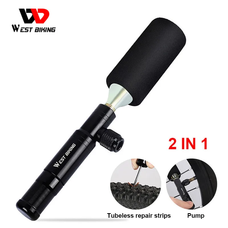 

WEST BIKING 2 in 1 Bicycle Air Pump CO2 Inflator Cycling Tubeless Tire Repair Tool Presta & Schrader Valve MTB Mini Bike Pump