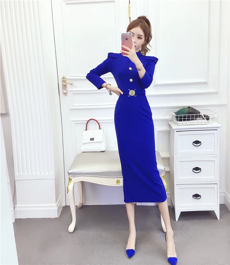 Осеннее облегающее платье с длинным рукавом женское сексуальное однотонное