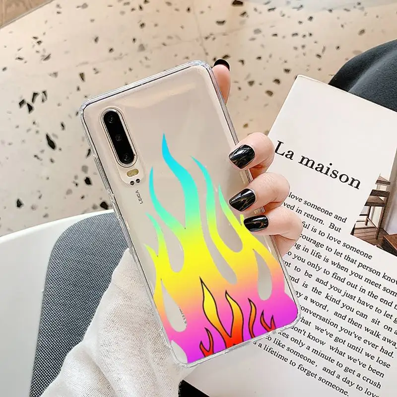 

Fashion red flames fitted Phone Case Transparent for Samsung A71 S9 10 20 HUAWEI p30 40 honor 10i 8x xiaomi note 8 Pro 10t 11