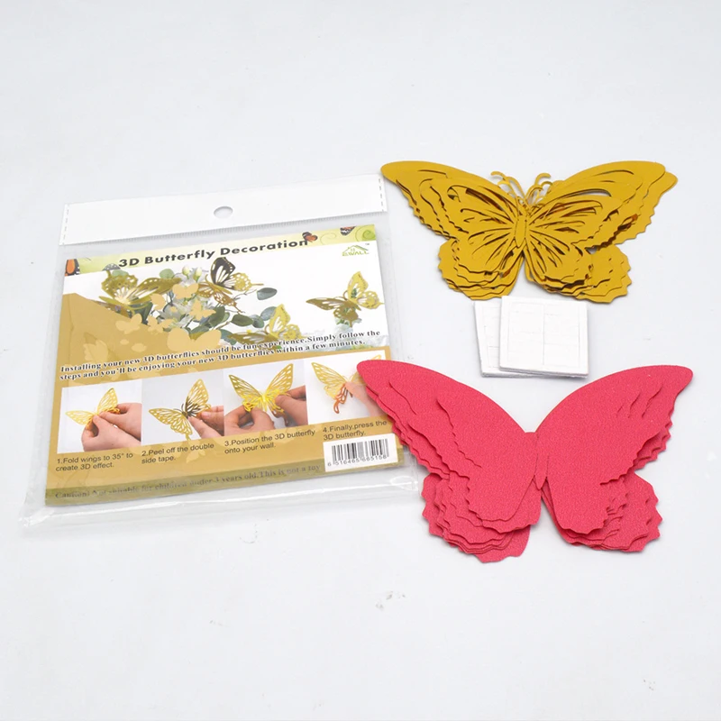 24 шт./лот двухслойные золотые полые бабочки с задней стенкой наклейки украшения