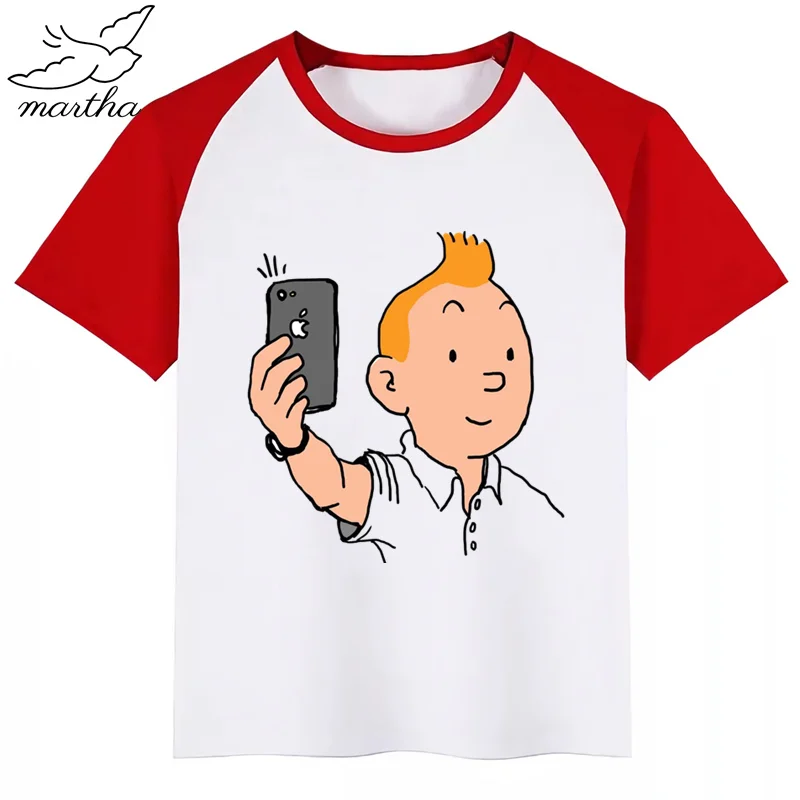 Tintin/модная футболка с рисунком для маленьких мальчиков и девочек Детский топ