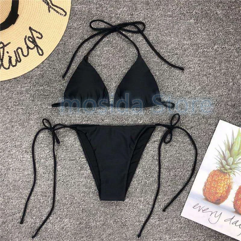

100pcs Bikini solid color fashion sexy tied rope split ladies swimsuit
