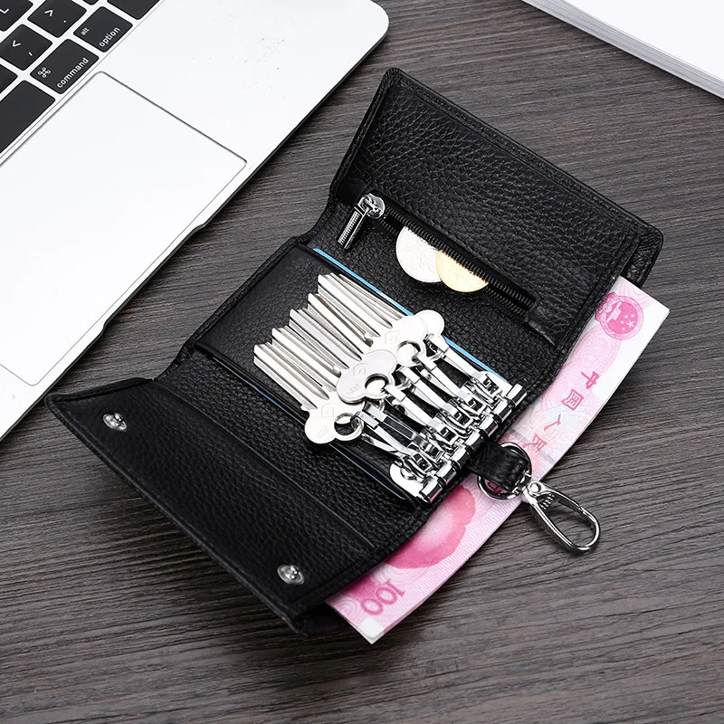 

New Multifunctional Three Fold Key Holder Organizer Genuine Leather Men Key Wallet Business Keychain Wallet For Women Key Bag 45