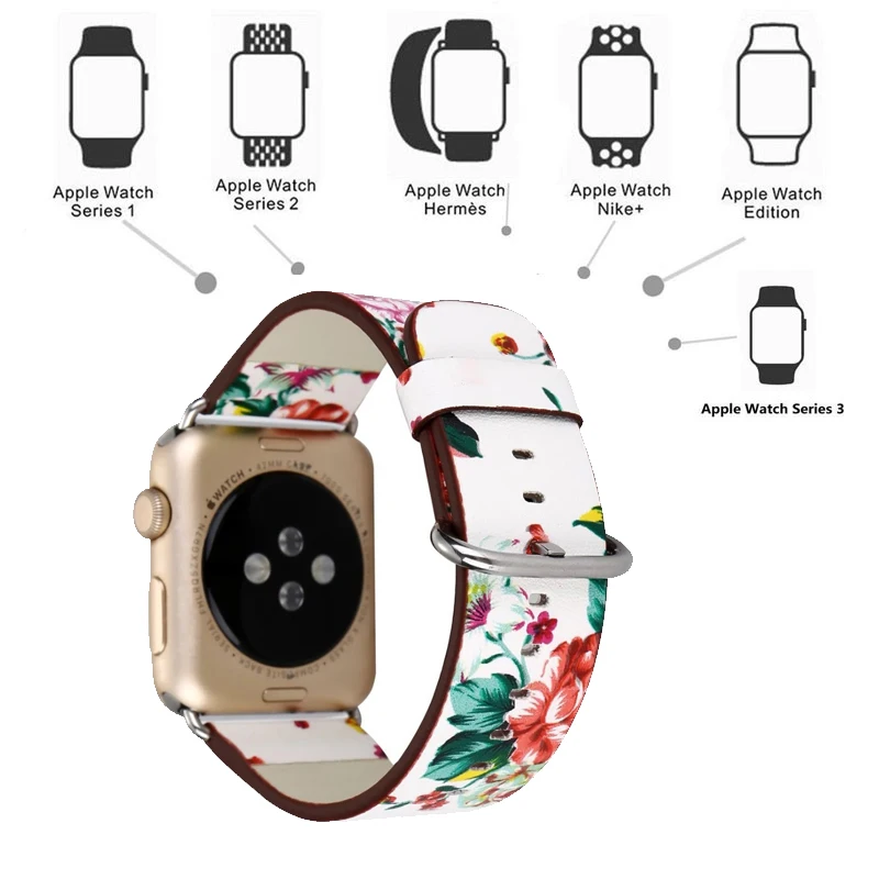 Ремешок для наручных часов для Apple Watch, 38, 42 мм, версия 1/2/3 кожаный цветок розы ремень с цветочным принтом в китайском стиле наручные часы браслет I212