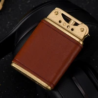 handmade leather sewing old fashioned classic grinding wheel open flame windproof kerosene lighter high end gifts cool lighter
