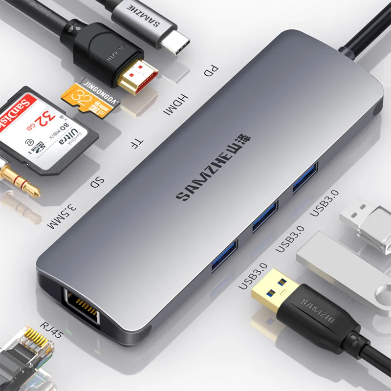 USB-концентратор SAMZHE с Type C на HDMI RJ45 кардридер адаптер USB3.0 концентратор для MacBook Samsung