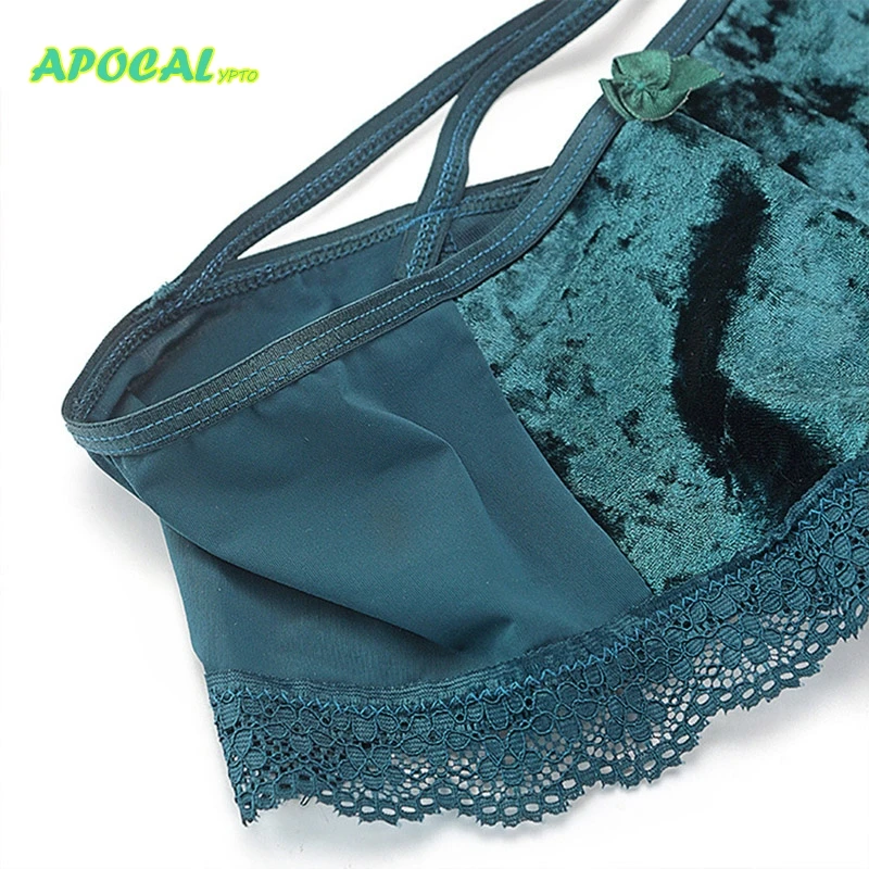 Сексуальные трусики бархатные открытые женские трусы танга атласные кружевные