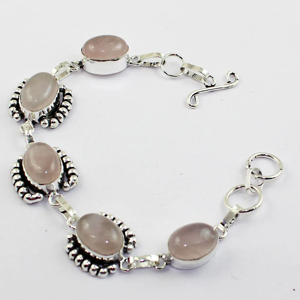 

Rose Quarts Bracelet Silver Overlay over Copper , 19.9 cm, B1976