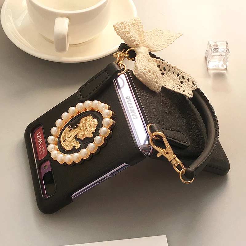 luxury retro fashion goddess portable handbag design pu leather case cover for samsung galaxy z flip 5g 3 flip3 phone capa free global shipping
