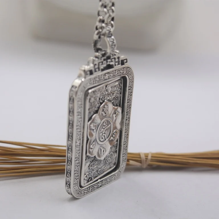 

Sterling S925 Silver Pendant For Women Men Sutra Six Rectangle Pendant Retro