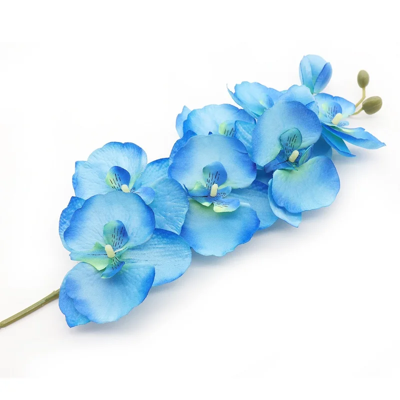 Blue Орхидея, искусственные цветы, шелковые бабочки, фаленопсис, искусственный цветок для DIY, вечерние Праздничный букет, свадебные украшения для дома, отеля - Цвет: Blue