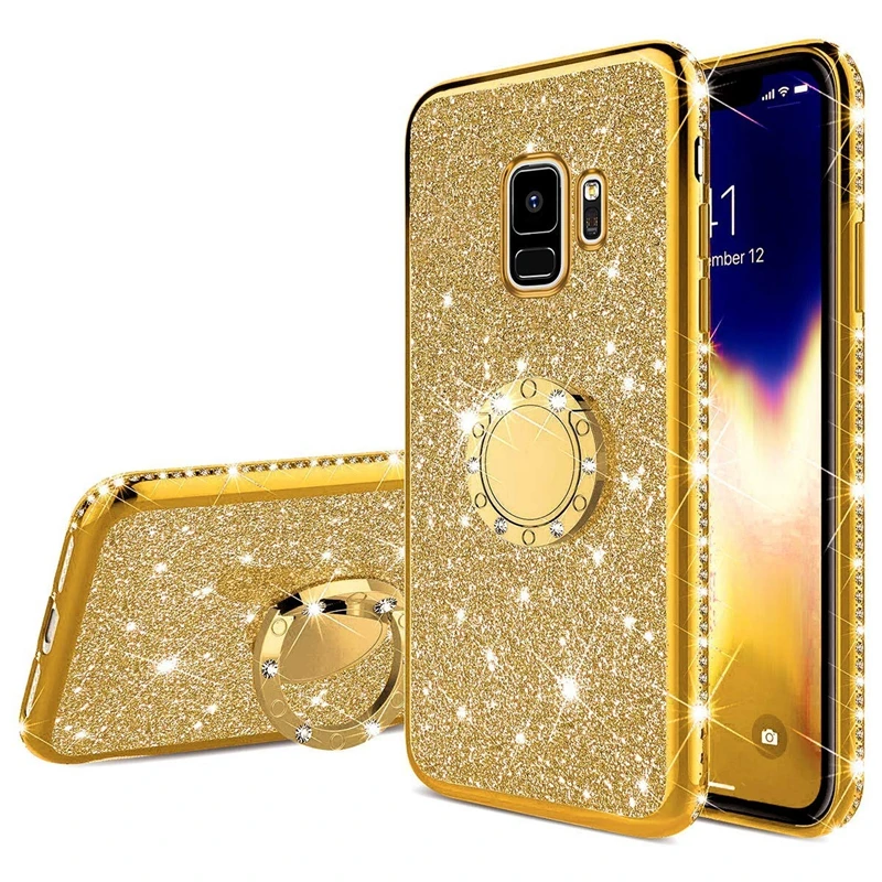 A10 A20 A20E палец кольцо чехол для ювелирных изделий, samsung Galaxy A30 A40 A50 A70 M20 J6 A6 A7 A8 плюс A5 мягкий блеск Алмазный чехол для iPhone X - Цвет: ZGold